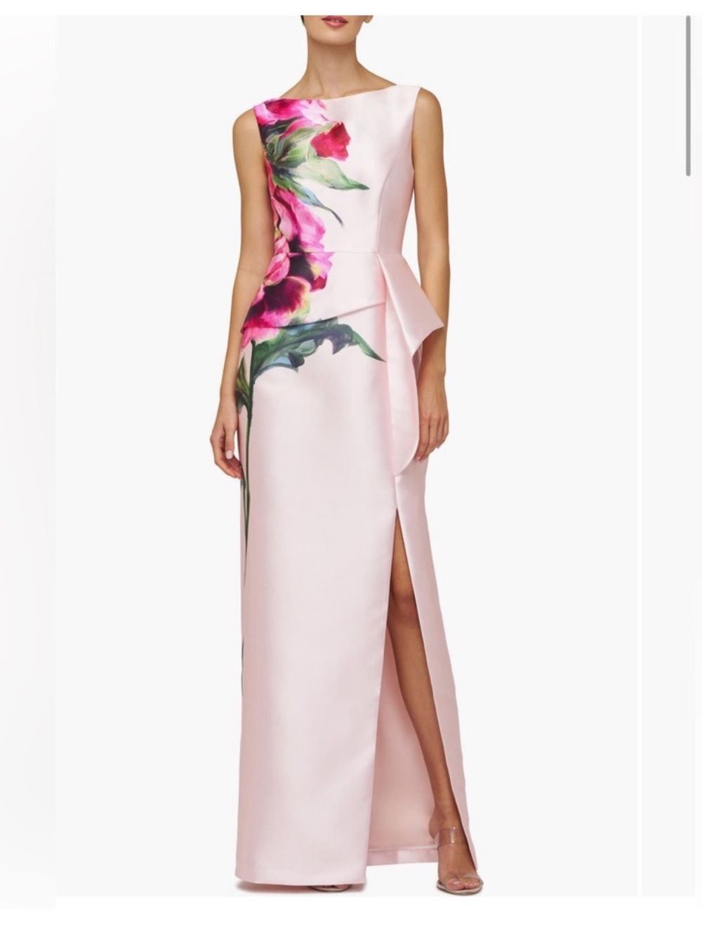 Kay Unger Luciana Floral Column Gown in Blush pink size 14